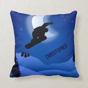 Personalised Snowboarding Mountains and Moon Cushion