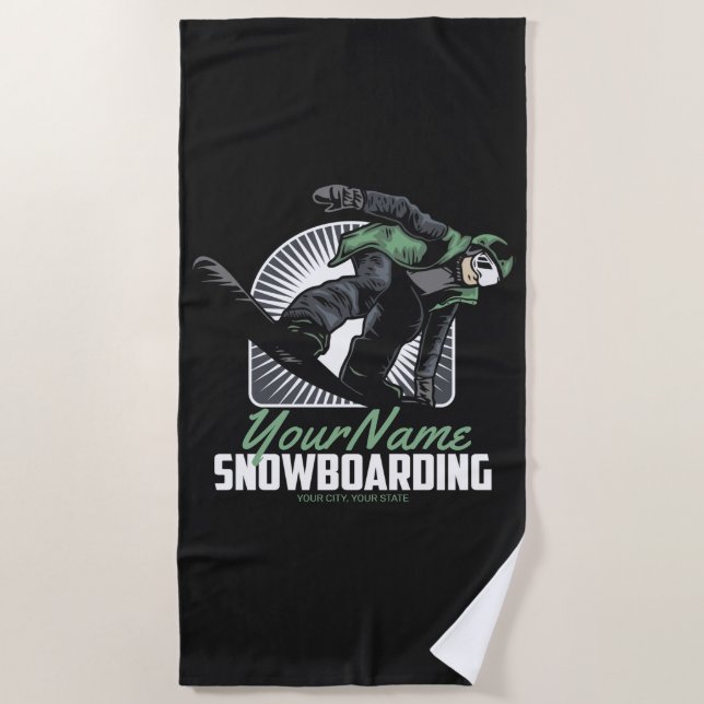 Personalised Snowboarding Snow Boarder Shredding  Beach Towel (Front)