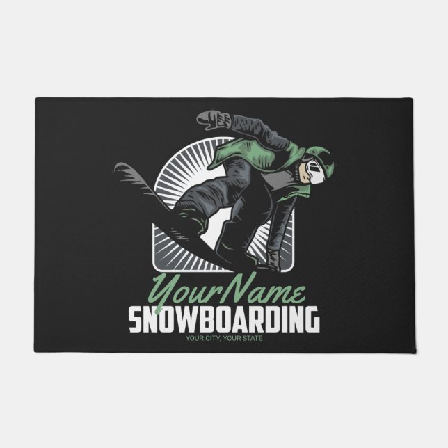Personalised Snowboarding Snow Boarder Shredding Doormat (Front)