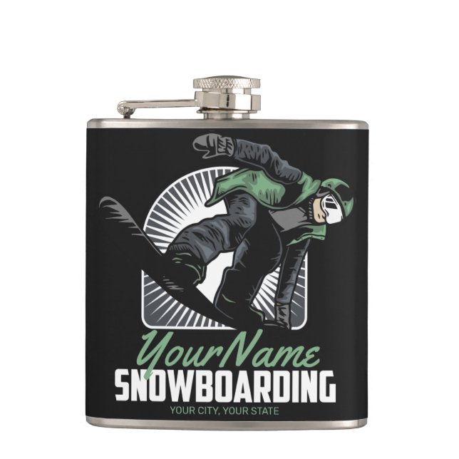 Personalised Snowboarding Snow Boarder Shredding   Hip Flask (Front)