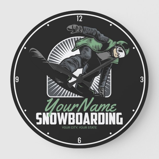 Personalised Snowboarding Snow Boarder Shredding Large Clock (Front)
