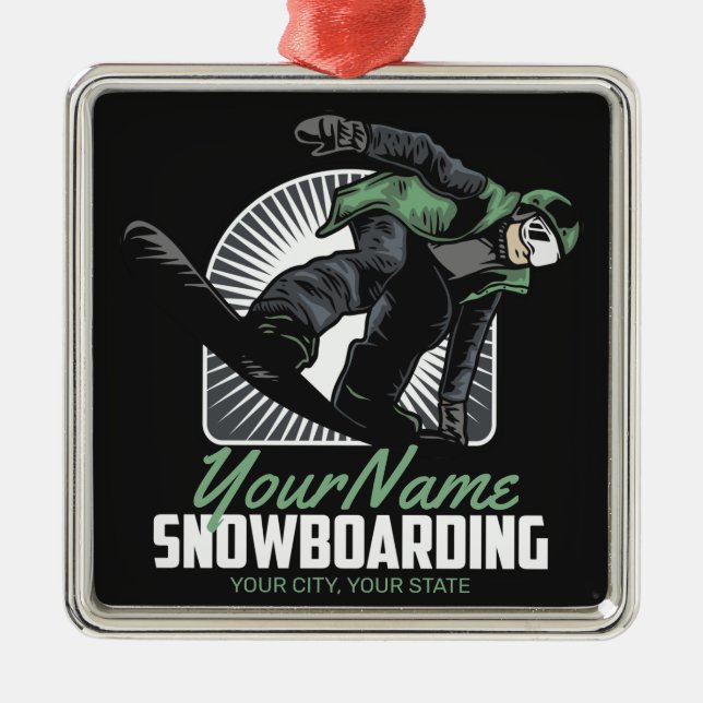 Personalised Snowboarding Snow Boarder Shredding  Metal Ornament (Front)