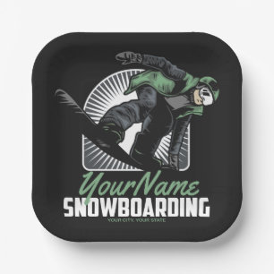 Personalised Snowboarding Snow Boarder Shredding   Paper Plate