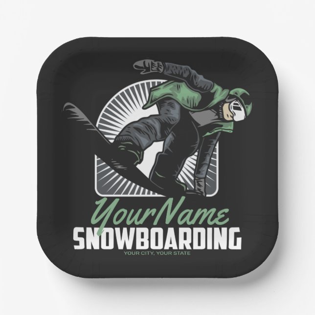 Personalised Snowboarding Snow Boarder Shredding   Paper Plate (Front)