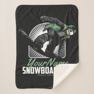 Personalised Snowboarding Snow Boarder Shredding Sherpa Blanket