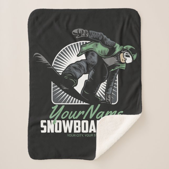 Personalised Snowboarding Snow Boarder Shredding  Sherpa Blanket (Front)