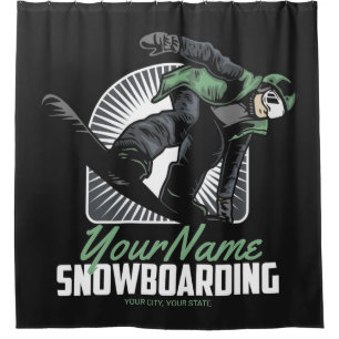 Personalised Snowboarding Snow Boarder Shredding Shower Curtain