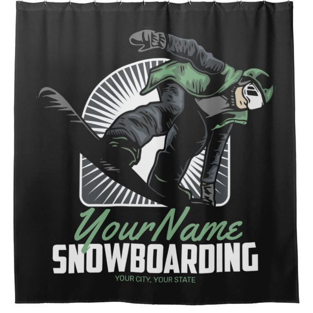 Personalised Snowboarding Snow Boarder Shredding   Shower Curtain (Front)