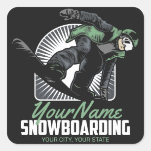 Personalised Snowboarding Snow Boarder Shredding   Square Sticker