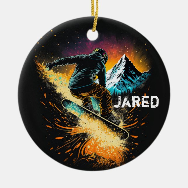 Personalised Snowboarding Winter Sports Ceramic Ornament (Front)