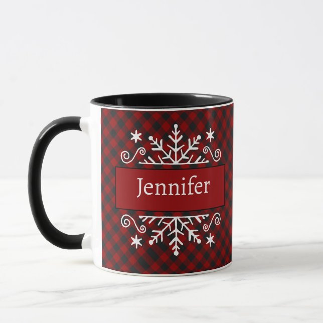 Personalised snowflake and plaid mug (Left)