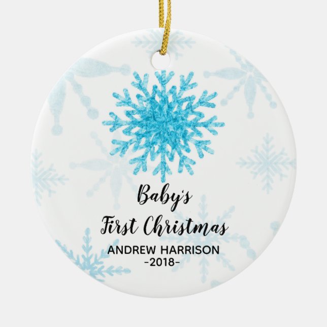 Personalised Snowflake Baby First Christmas Ceramic Ornament (Front)