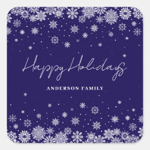 Personalised Snowflake Blue Christmas Holiday Square Sticker