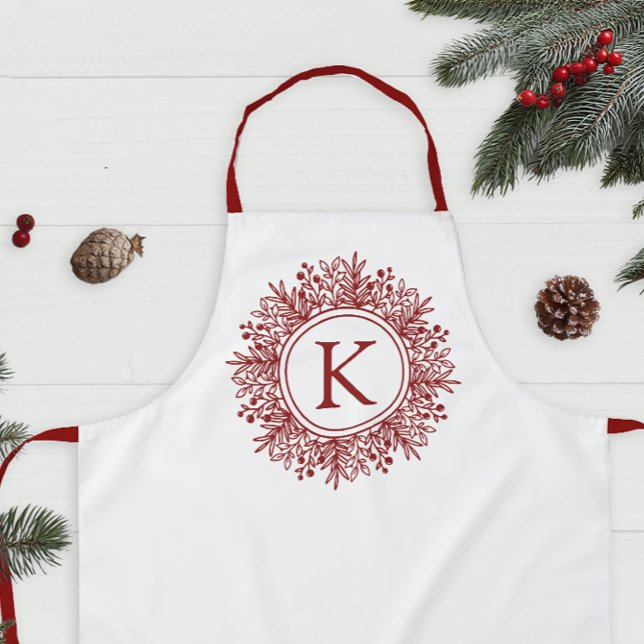 Personalised Snowflake Monogram Christmas Apron (Monogrammed Christmas Kitchen Apron for Holiday Baking)