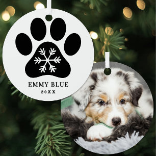 Personalised Snowflake Paw Print Dog Pet Photo Metal Tree Decoration