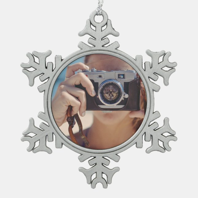 Personalised Snowflake Photo Ornament,  Snowflake Pewter Christmas Ornament (Front)