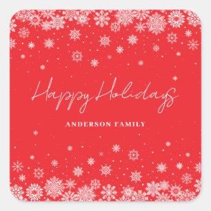 Personalised Snowflake Red Christmas Holiday Square Sticker