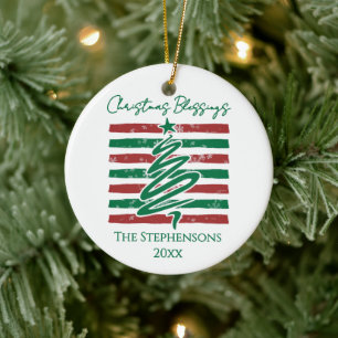 Personalised Snowflake Striped Christmas Blessings Ceramic Ornament