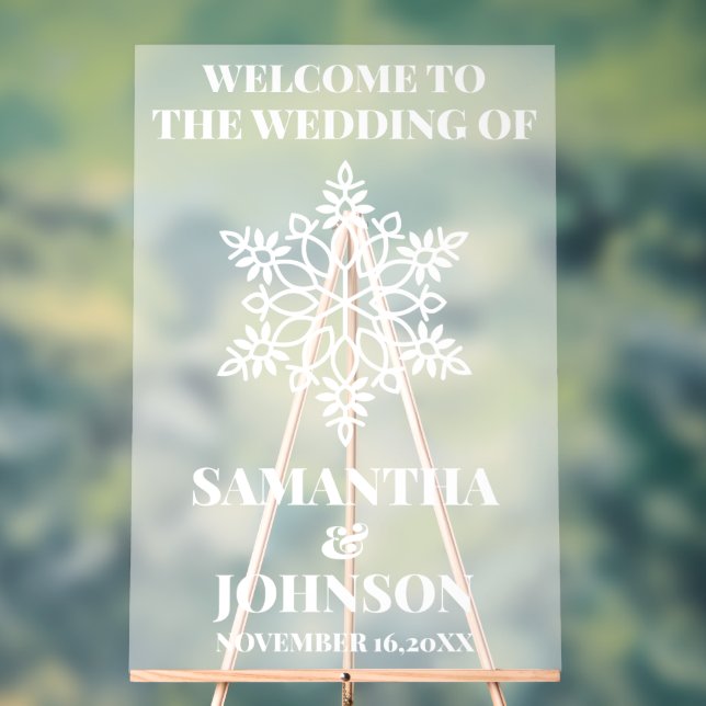 Personalised Snowflake Wedding Welcome Frosted Acrylic Sign (Neutral)