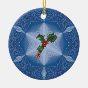 Personalised Snowflake with Holly Ornament.1 Ceramic Ornament