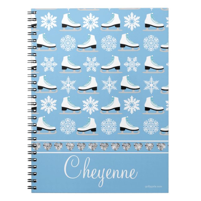 Personalised Snowflakes and Figure Skates Pattern Notebook (Front)
