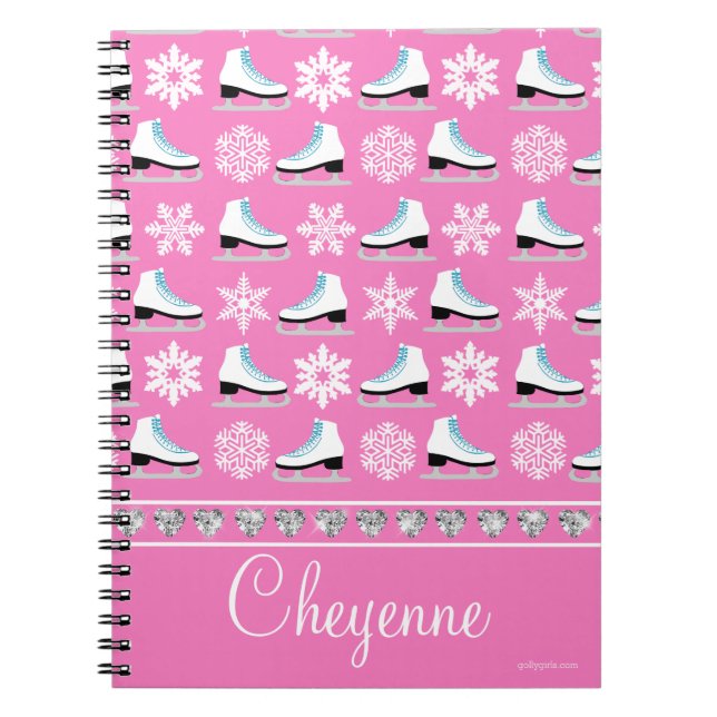 Personalised Snowflakes and Figure Skates Pattern Notebook (Front)