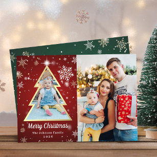 Personalised Snowflakes Christmas Tree 2 Photo Holiday Card