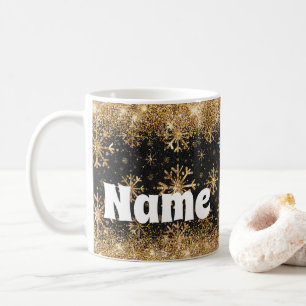 Personalised Snowflakes Gold Glitter Coffee Mug