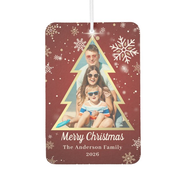 Personalised Snowflakes Merry Christmas Tree Photo Car Air Freshener (Front)