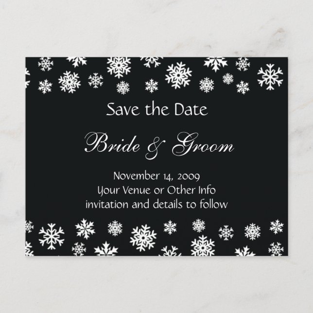 Personalised Snowflakes Save the Date Announcement Postcard (Front)