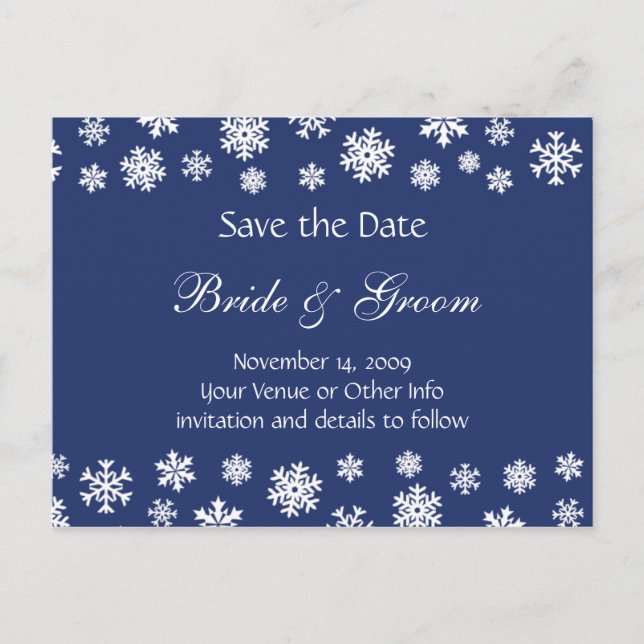 Personalised Snowflakes Save the Date Announcement Postcard (Front)