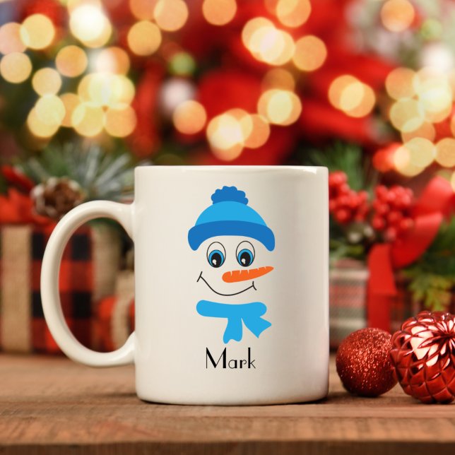 Personalised Snowman Blue Hat and Scarf Coffee Mug (Creator Uploaded)