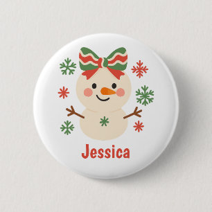 Personalised Snowman Bow Christmas Custom Name 6 Cm Round Badge