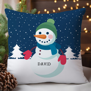 Personalised Snowman Boy Christmas Cushion