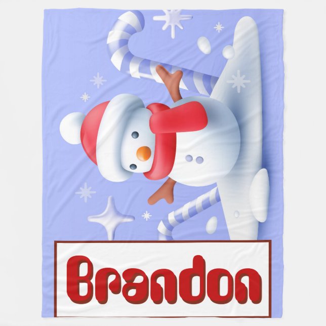 Personalised Snowman Candy Cane Blanket (Front)