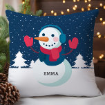 Personalised Snowman Christmas Cushion<br><div class="desc">Delight in the festive season with this charming throw pillow featuring an adorable snowman wearing earmuffs, mittens, and a cosy scarf, set against a snowy night background. Customised with the name "Emma, " this pillow adds a personal touch to your holiday decor. Perfect for a child's bedroom, living room, or...</div>