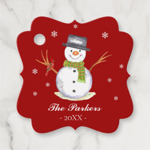 Personalised Snowman christmas in watercolor Favour Tags