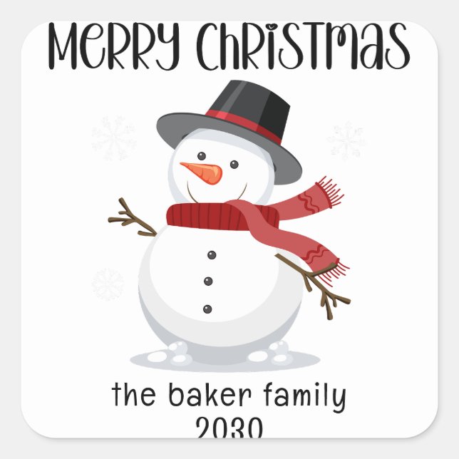 Personalised Snowman Christmas  Square Sticker (Front)