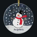 Personalised Snowman Christmas Tree Decoration<br><div class="desc">This Christmas snowman snow scene is printed from a collage designed by Helen McCartney Designs.</div>