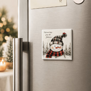 Personalised Snowman Christmas with Family Name Magnet