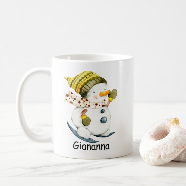 Personalised Snowman Coffee Mug (With Donut)