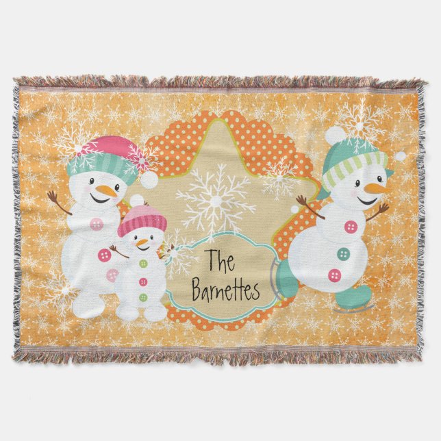Personalised Snowman Family Holiday Throw (Front)