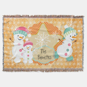 Personalised Snowman Family Holiday Throw Blanket