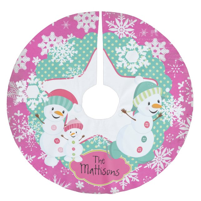 Personalised Snowman Family Holiday Tree Skirt 3 (Front)