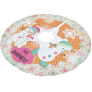 Personalised Snowman Family Holiday Tree Skirt 4