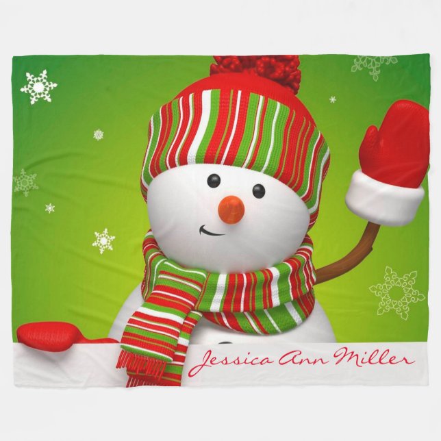 Personalised Snowman Fleece Blanket (Front (Horizontal))