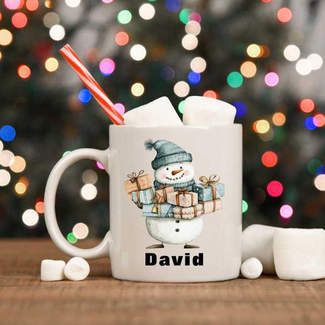 Personalised Snowman Holding Christmas Presents Coffee Mug (Personalized Snowman Holding Christmas Presents Coffee Mug
)