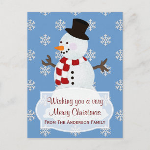 Personalised: Snowman Merry Christmas Postcard