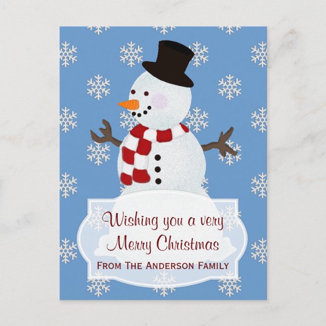 Personalised: Snowman Merry Christmas Postcard (Front)