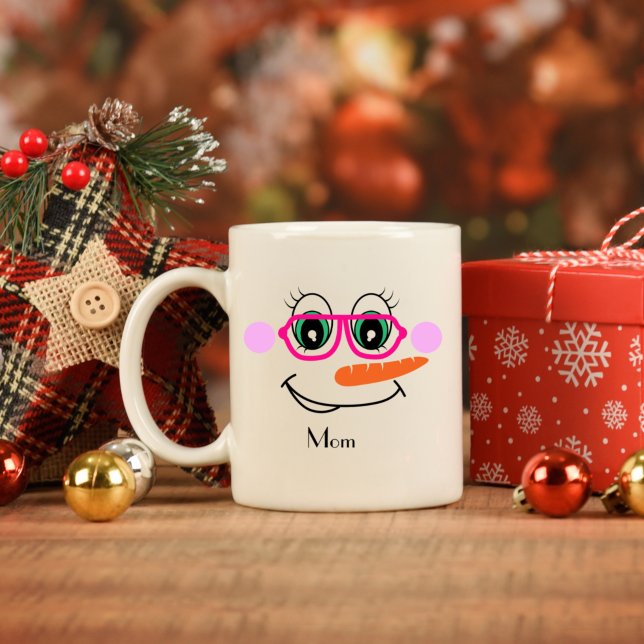 Personalised Snowman Mum  With Pink Glasses Coffee Mug (Creator Uploaded)